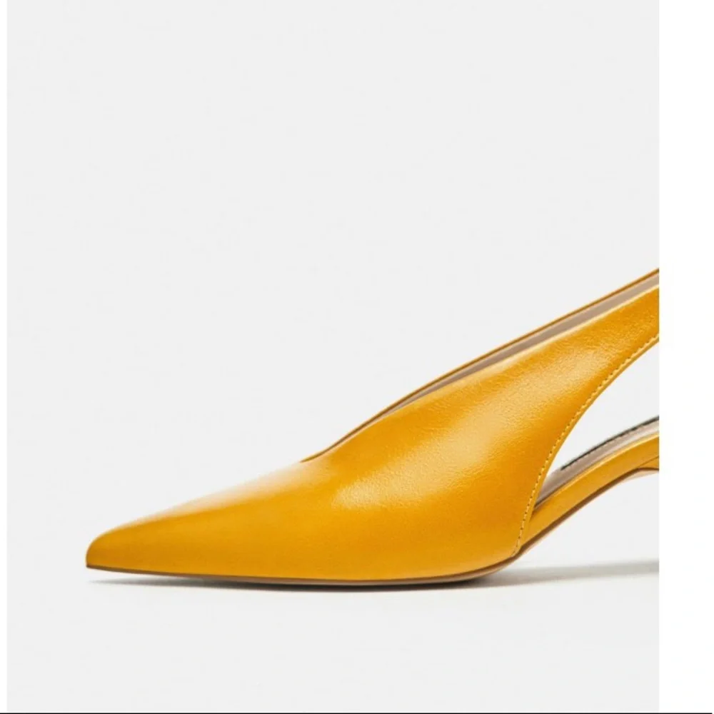 LAST NWT ZARA 100%COW LEATHER SLINGBACK KITTEN HEEL POINTED SHOES - Picture 7 of 14